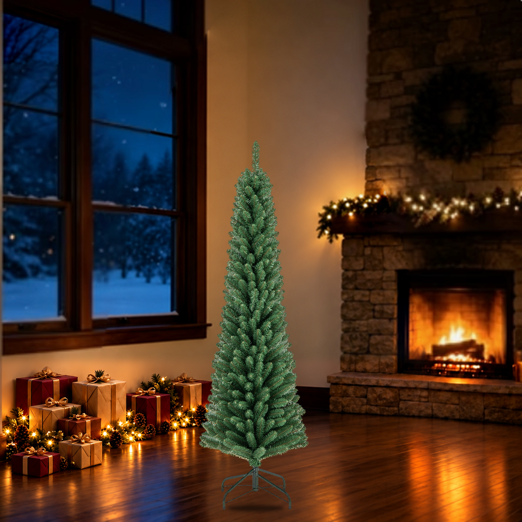 Artificial Christmas tree shown in a holiday room