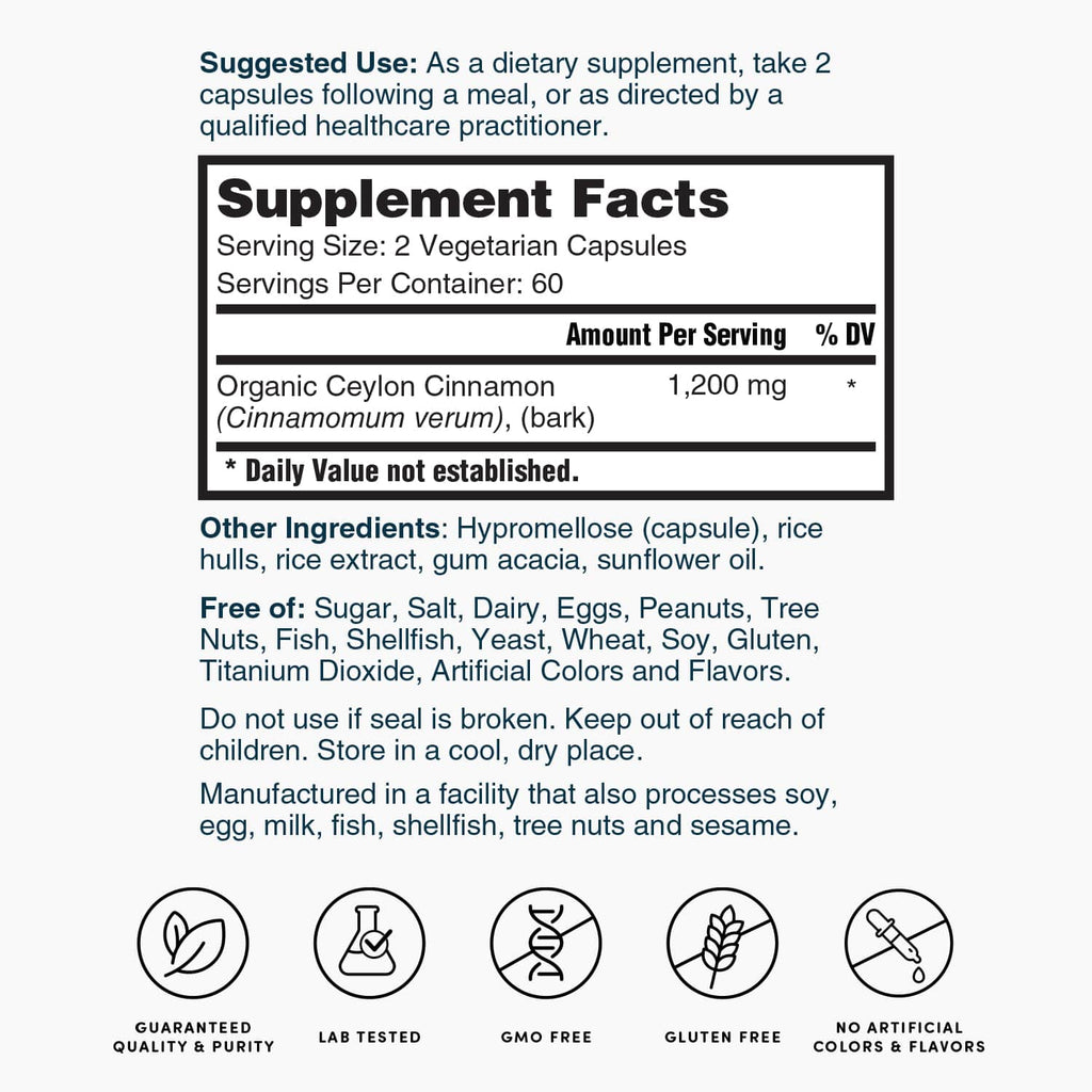 Ceylon Cinnamon 1,200 mg - 120 Capsules