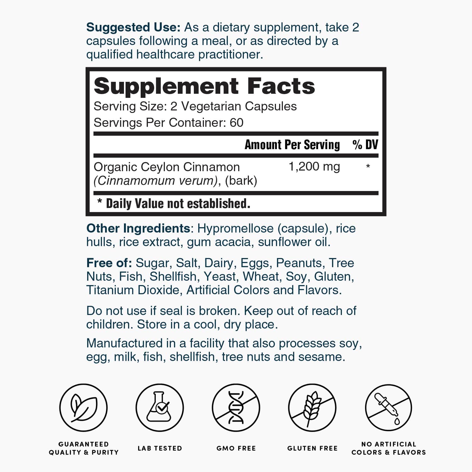 Ceylon Cinnamon 1,200 mg - 120 Capsules