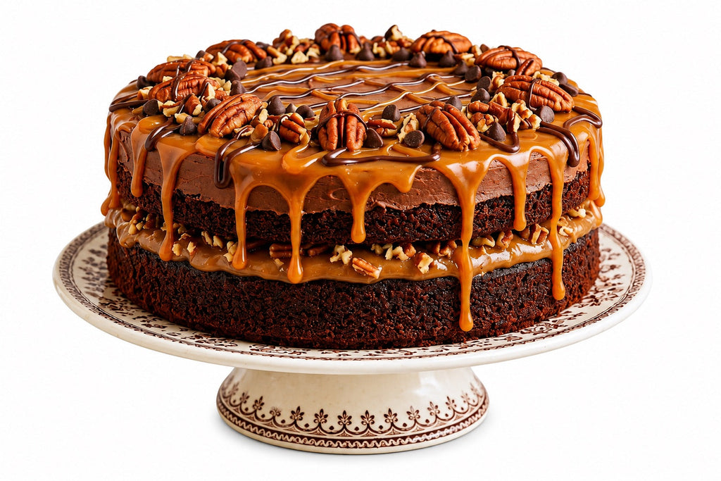 Andy Anand SUGAR - FREE TURTLE PECAN CAKE RICH CHOCOLATE, DECADENT CARAMEL &amp; TOASTED PECANS, ZERO ADDED SUGAR, 2.8 LBS: Layers of moist dark chocolate cake, buttery caramel filling, and premium roasted pecans.