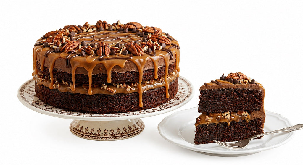 Andy Anand SUGAR - FREE TURTLE PECAN CAKE RICH CHOCOLATE, DECADENT CARAMEL &amp; TOASTED PECANS, ZERO ADDED SUGAR, 2.8 LBS: Layers of moist dark chocolate cake, buttery caramel filling, and premium roasted pecans.