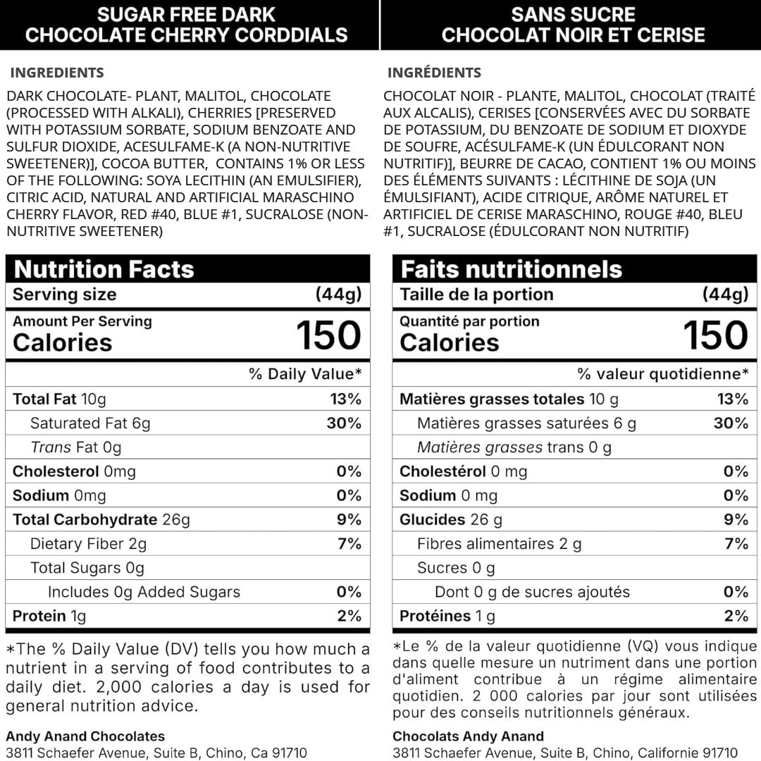 Andy Anand Sugar - Free Belgian Dark Chocolate Cherry Cordials Truffles, 25 pc – Plant - Based, Liquid Center, Diabetic - Friendly, Birthday Gift Box