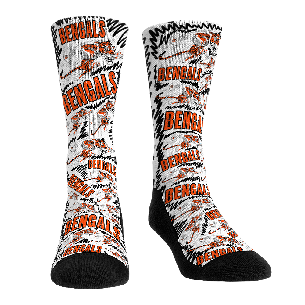 Cincinnati Bengals - Throwback Logo Sketch Crew Socks