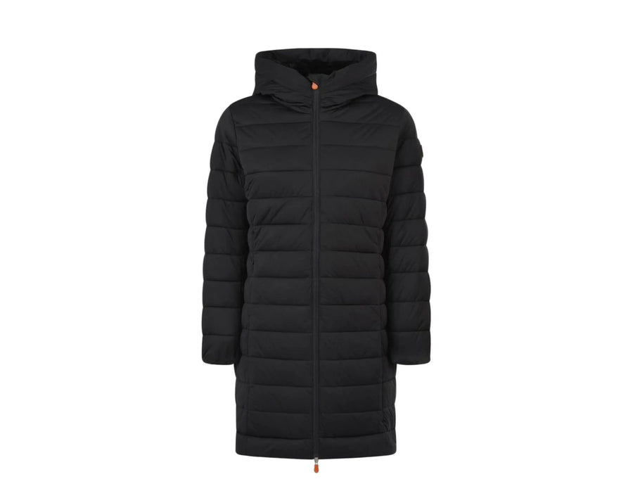 Save The Duck Sold Faux Fur Lined 3/4 Hooded Women Coat Black