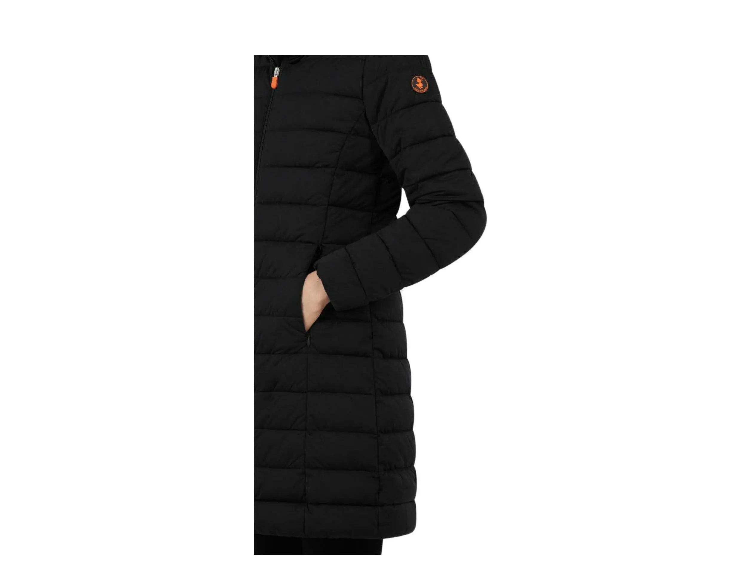 Save The Duck Sold Faux Fur Lined 3/4 Hooded Women Coat Black