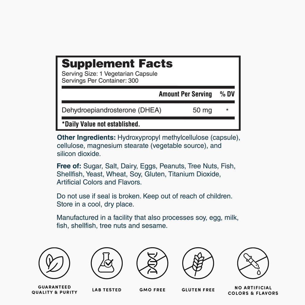 DHEA Supplement 50 mg - 300 Capsules