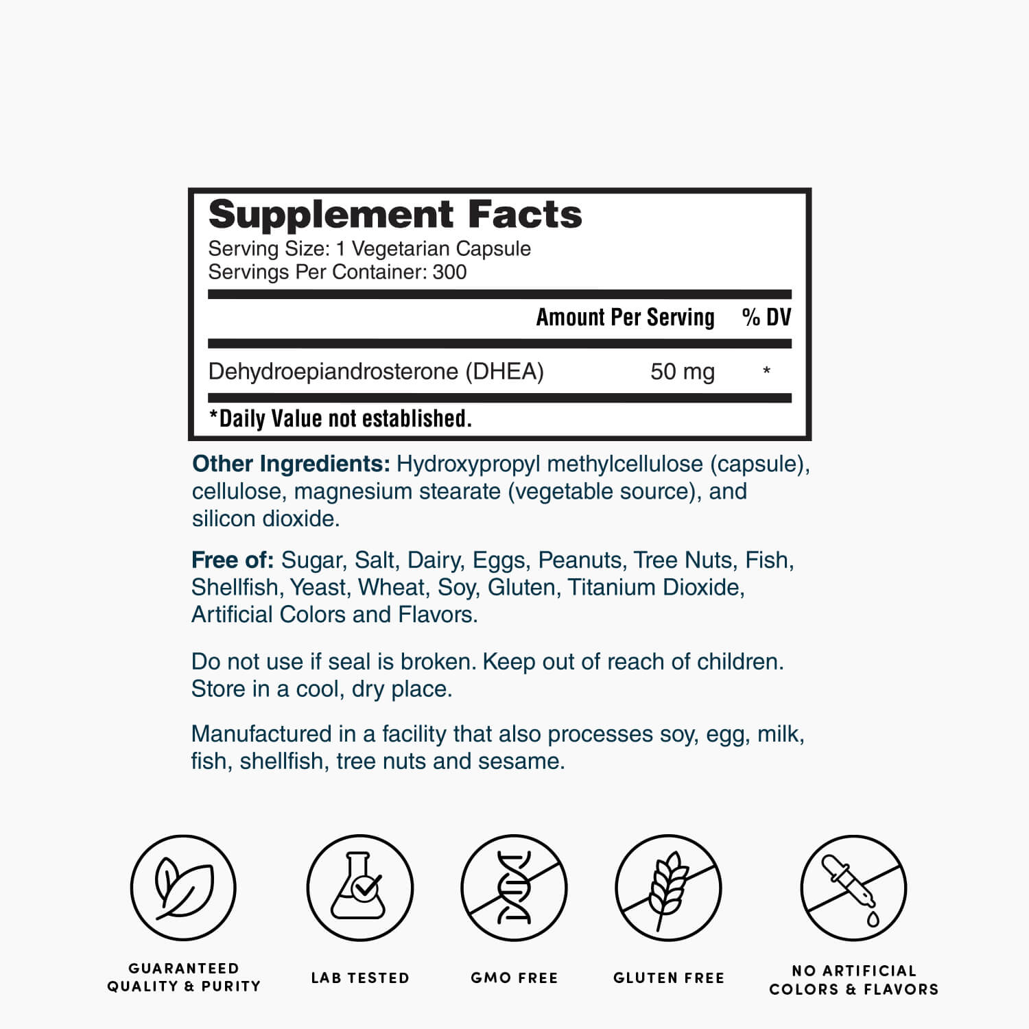DHEA Supplement 50 mg - 300 Capsules