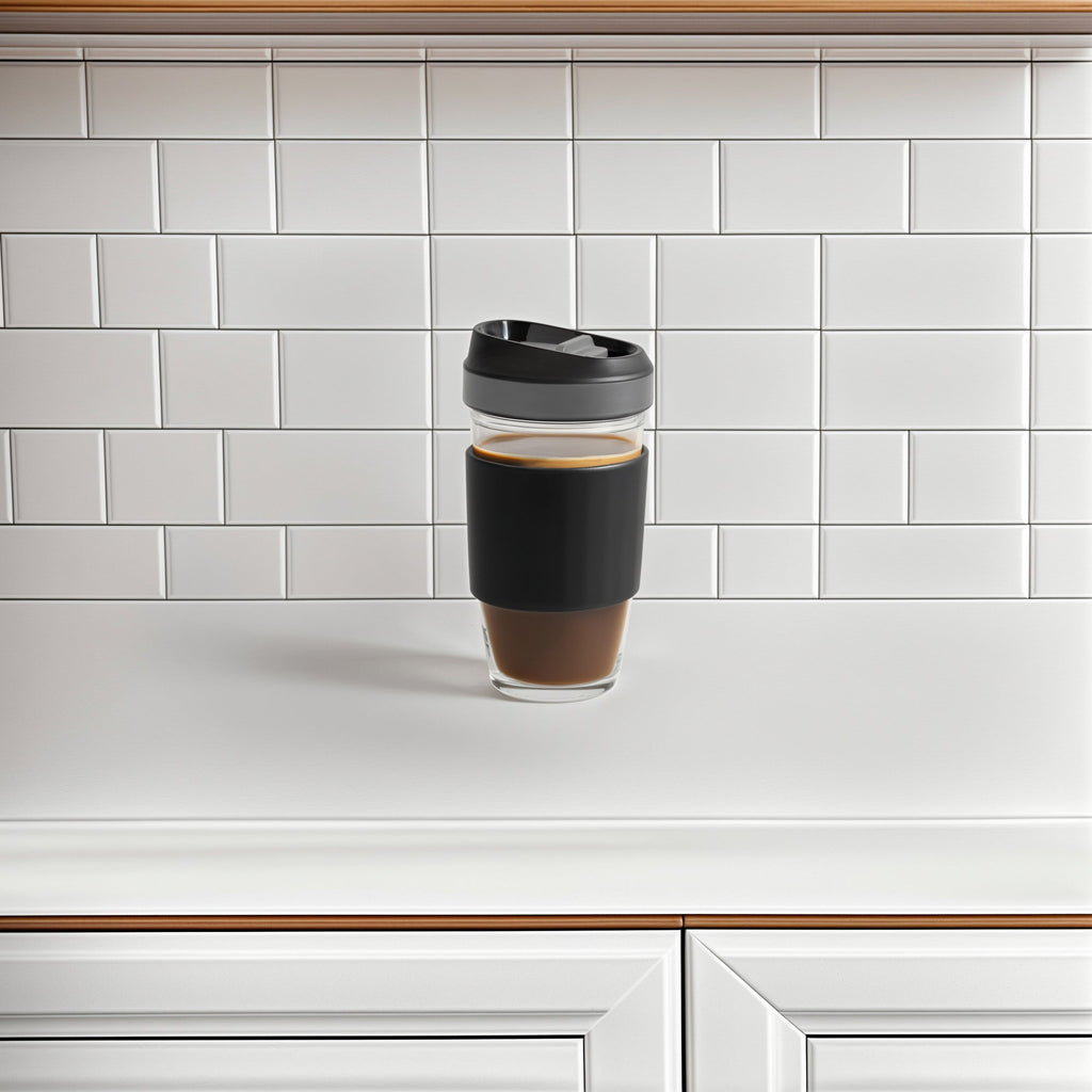 Genicook 16.2-Ounce Borosilicate Glass Coffee Cup, Black