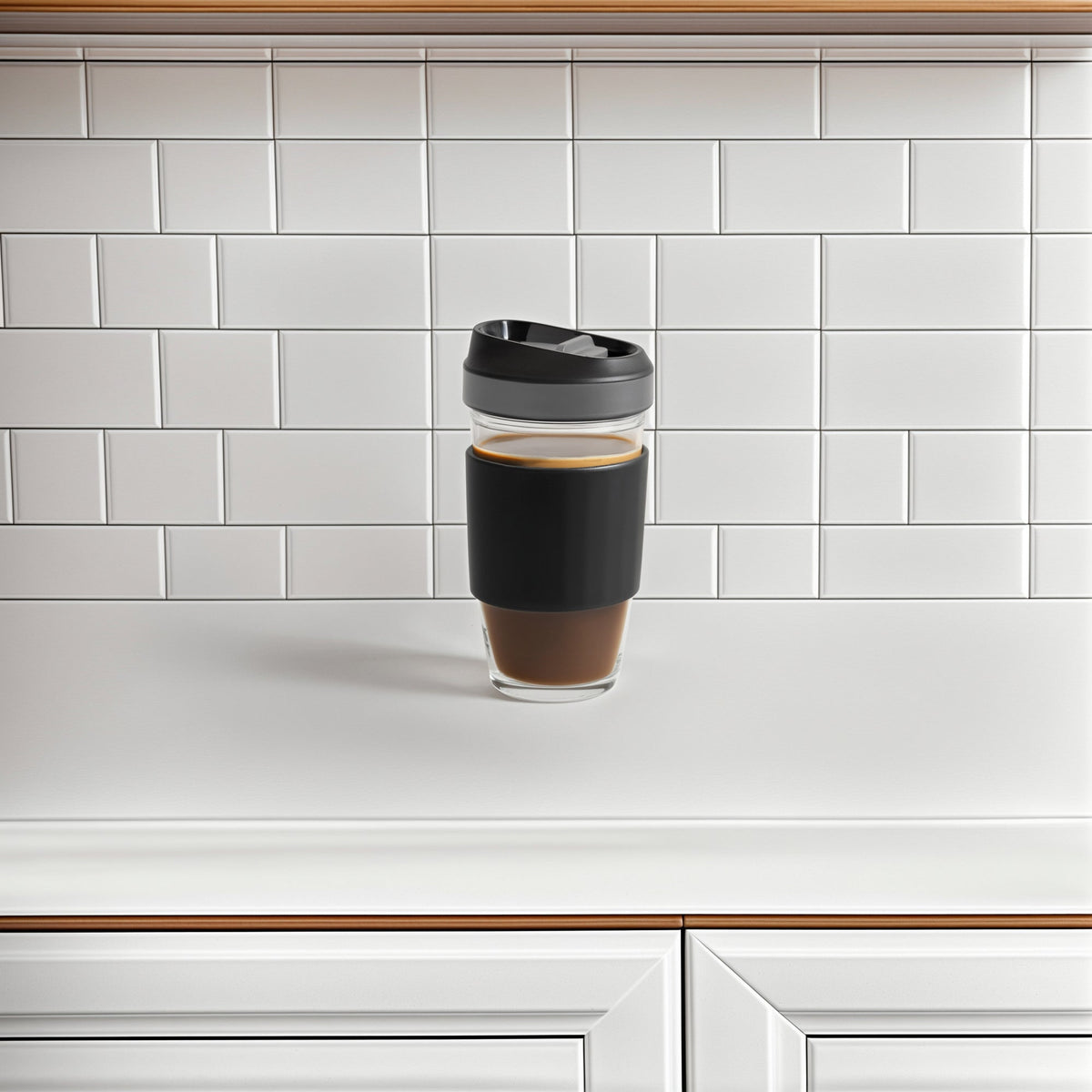 Genicook 16.2-Ounce Borosilicate Glass Coffee Cup, Black