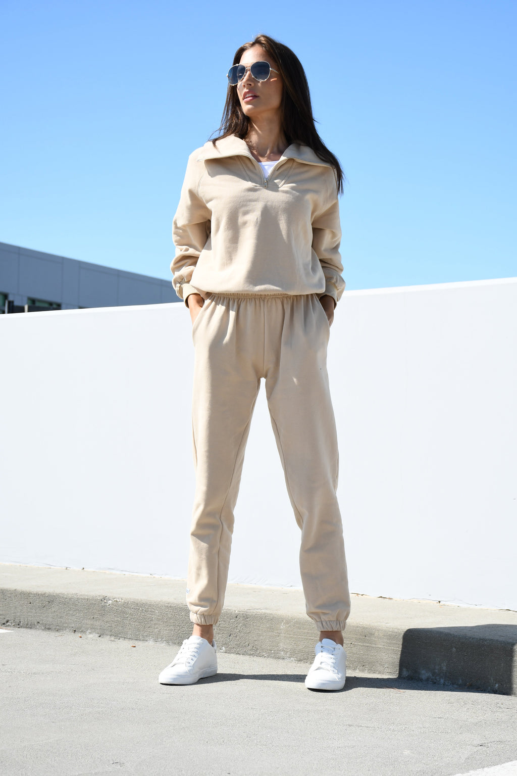Harper Sweatshirt 1/4 zip Tan