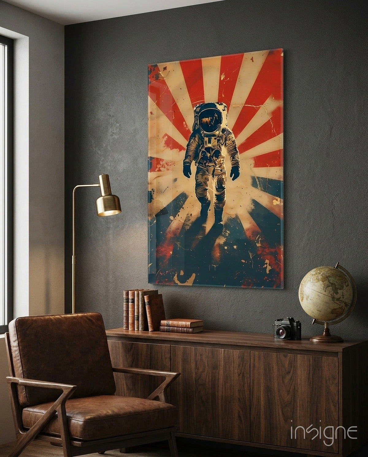 WONDERWALL ‘L’Atelier Fun Collection’ Retro Sun Rays Astronaut Glass Wall Art