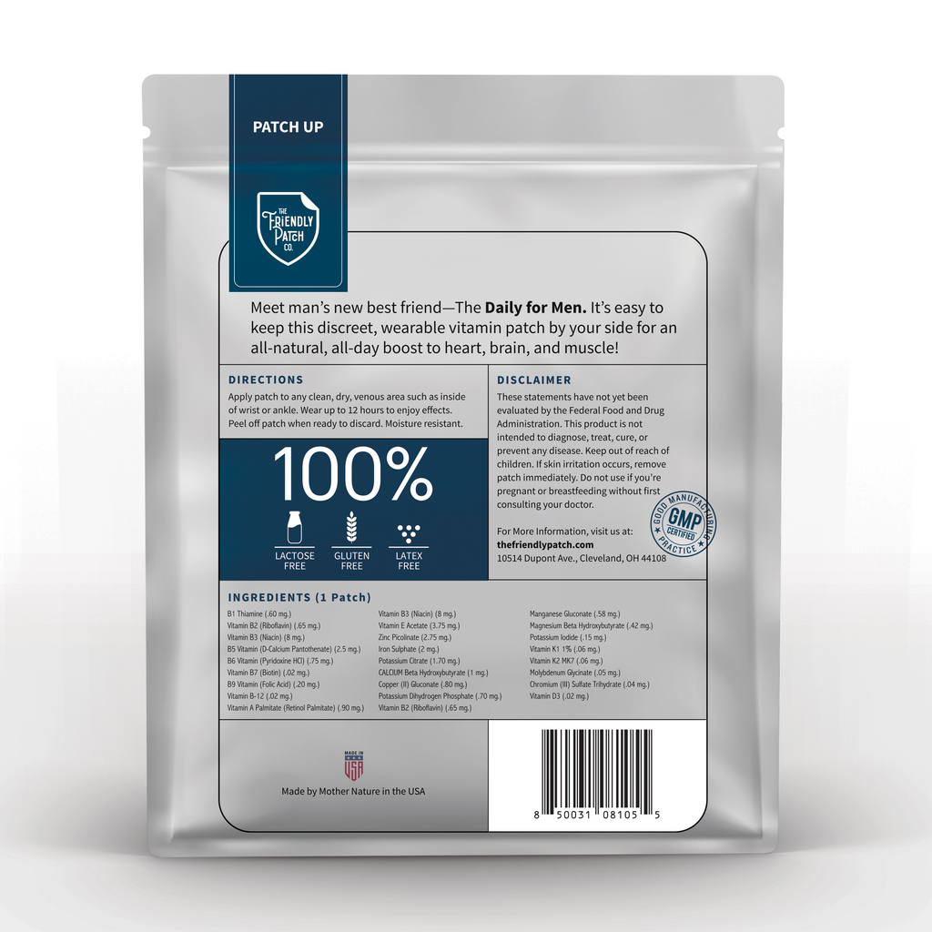 Transdermal Men’s Vitamin Patches: 12 - Hour Daily Support - 28 pack