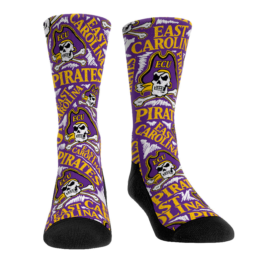 ECU Pirates - Logo Sketch Purple Crew Socks