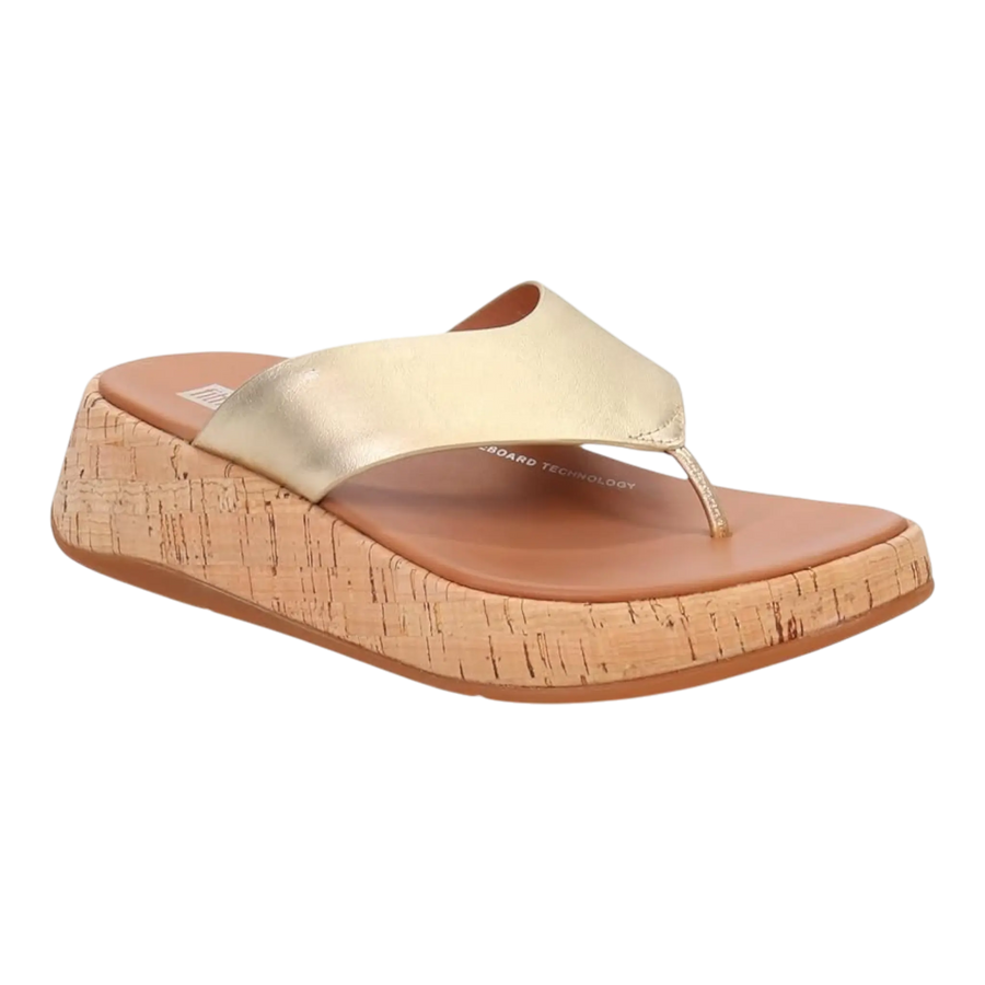 FitFlop F-Mode Leather/Cork Flatform Toe Women’s Sandals – Platino