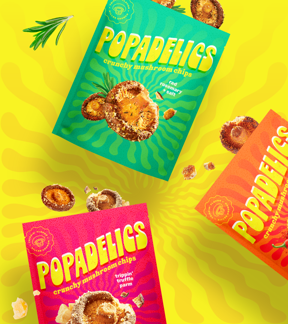 Popadelics Crunchy Mushroom Chips — Variety Pack | All 3 Flavors | 6 - Pack