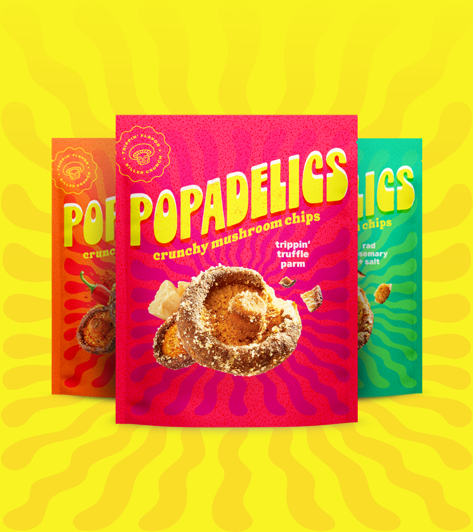 Popadelics Crunchy Mushroom Chips — Variety Pack | All 3 Flavors | 6 - Pack