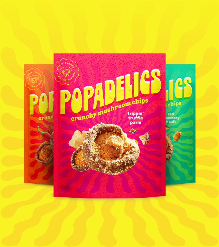 Popadelics Crunchy Mushroom Chips — Variety Pack | All 3 Flavors | 6 - Pack