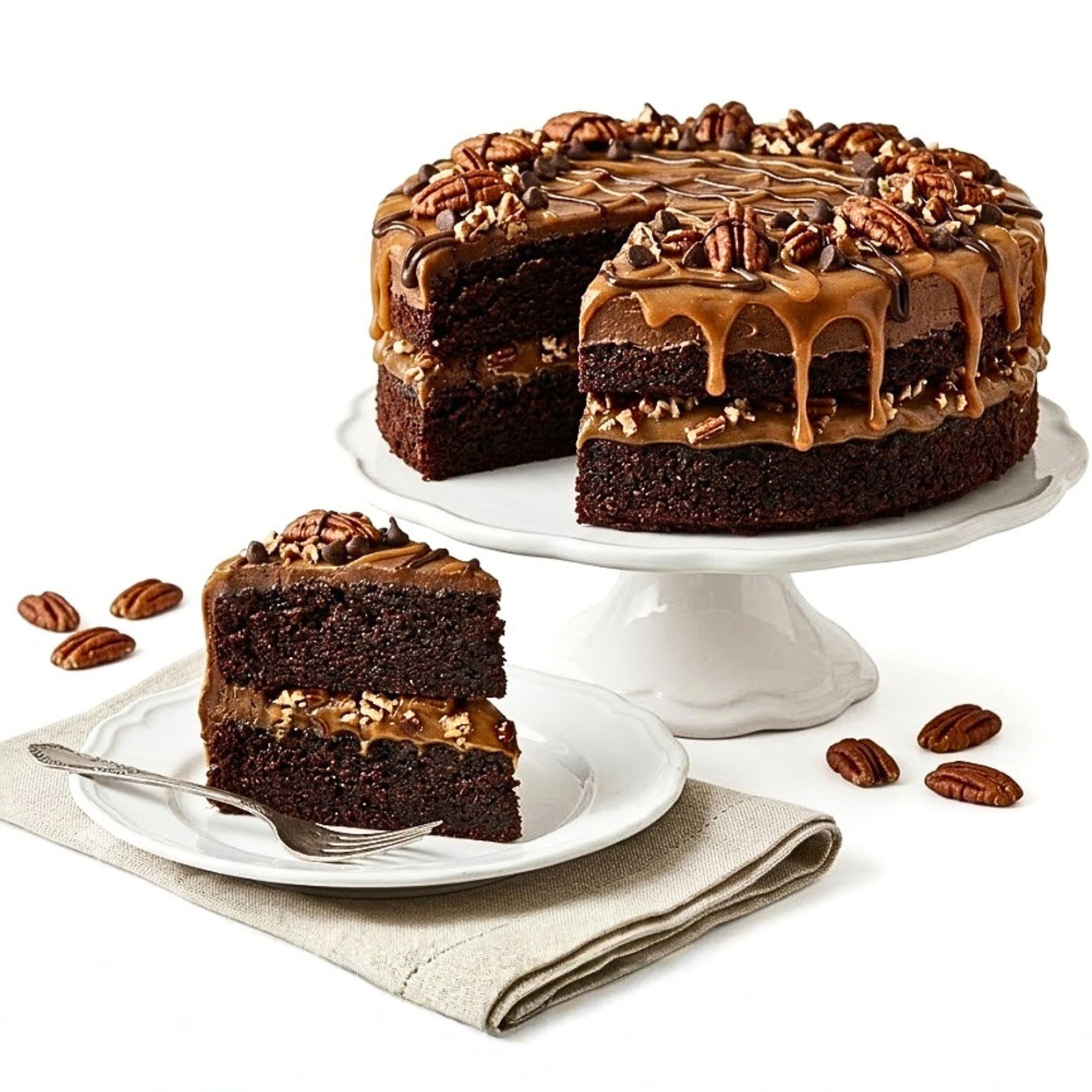 Andy Anand SUGAR - FREE TURTLE PECAN CAKE RICH CHOCOLATE, DECADENT CARAMEL &amp; TOASTED PECANS, ZERO ADDED SUGAR, 2.8 LBS: Layers of moist dark chocolate cake, buttery caramel filling, and premium roasted pecans.
