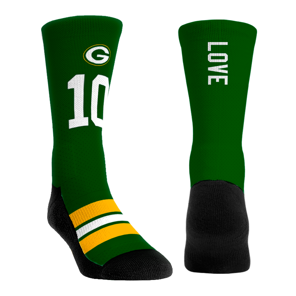 Jordan Love - Green Bay Packers - Jersey (Green) Crew Socks
