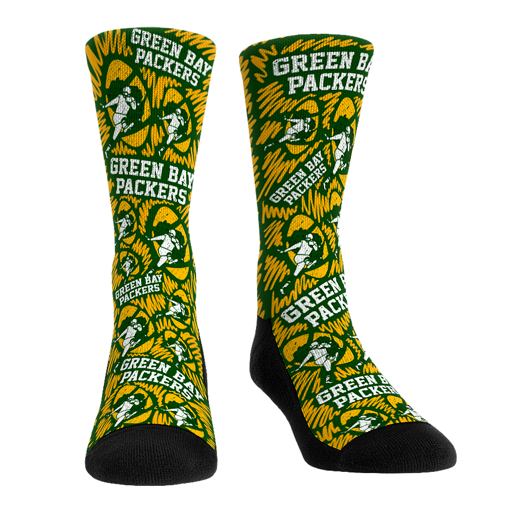 Green Bay Packers - Throwback Logo Sketch Crew Socks