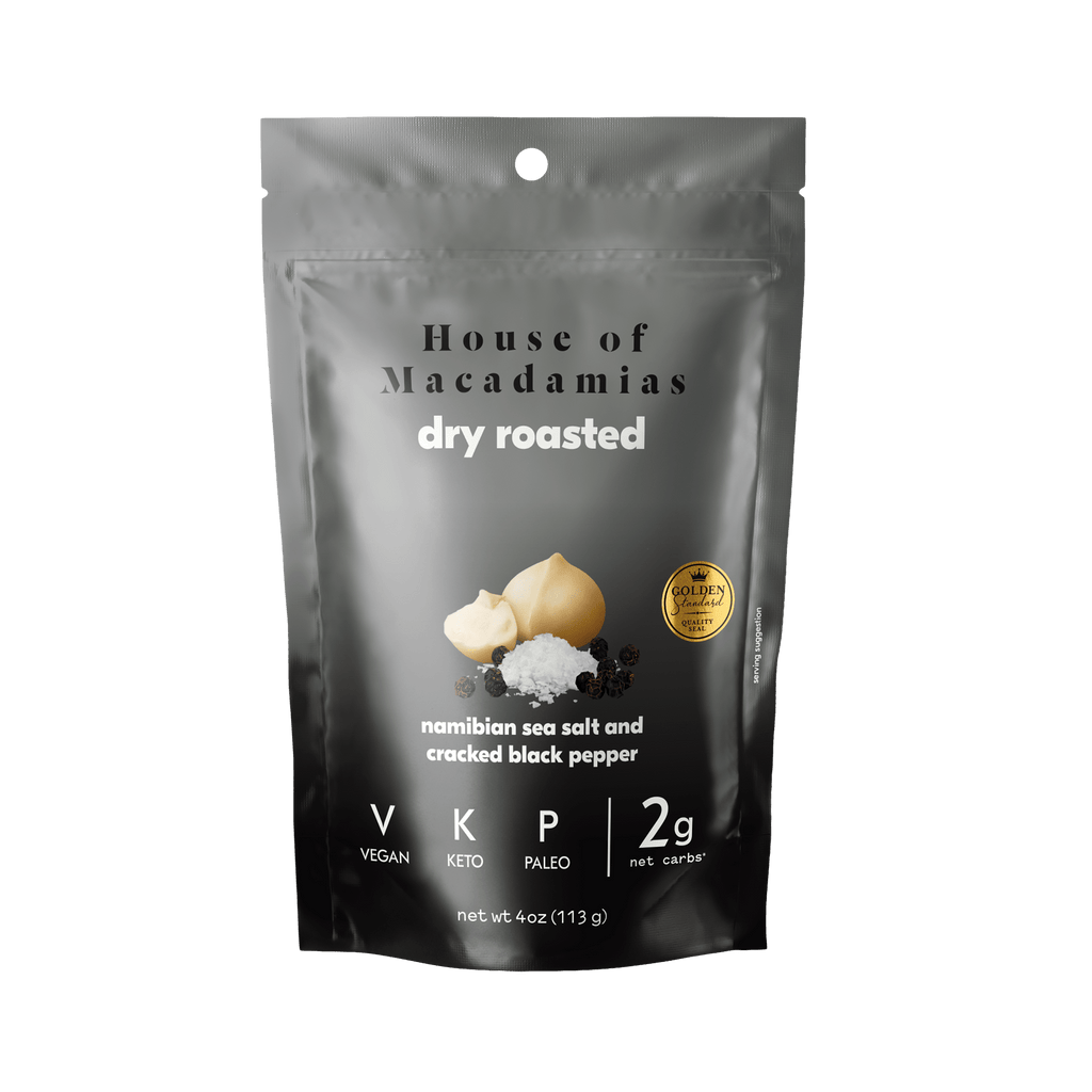 Dry Roasted Macadamia Nuts with Namibian Sea Salt & Black Pepper (4 oz x 6 Bags)