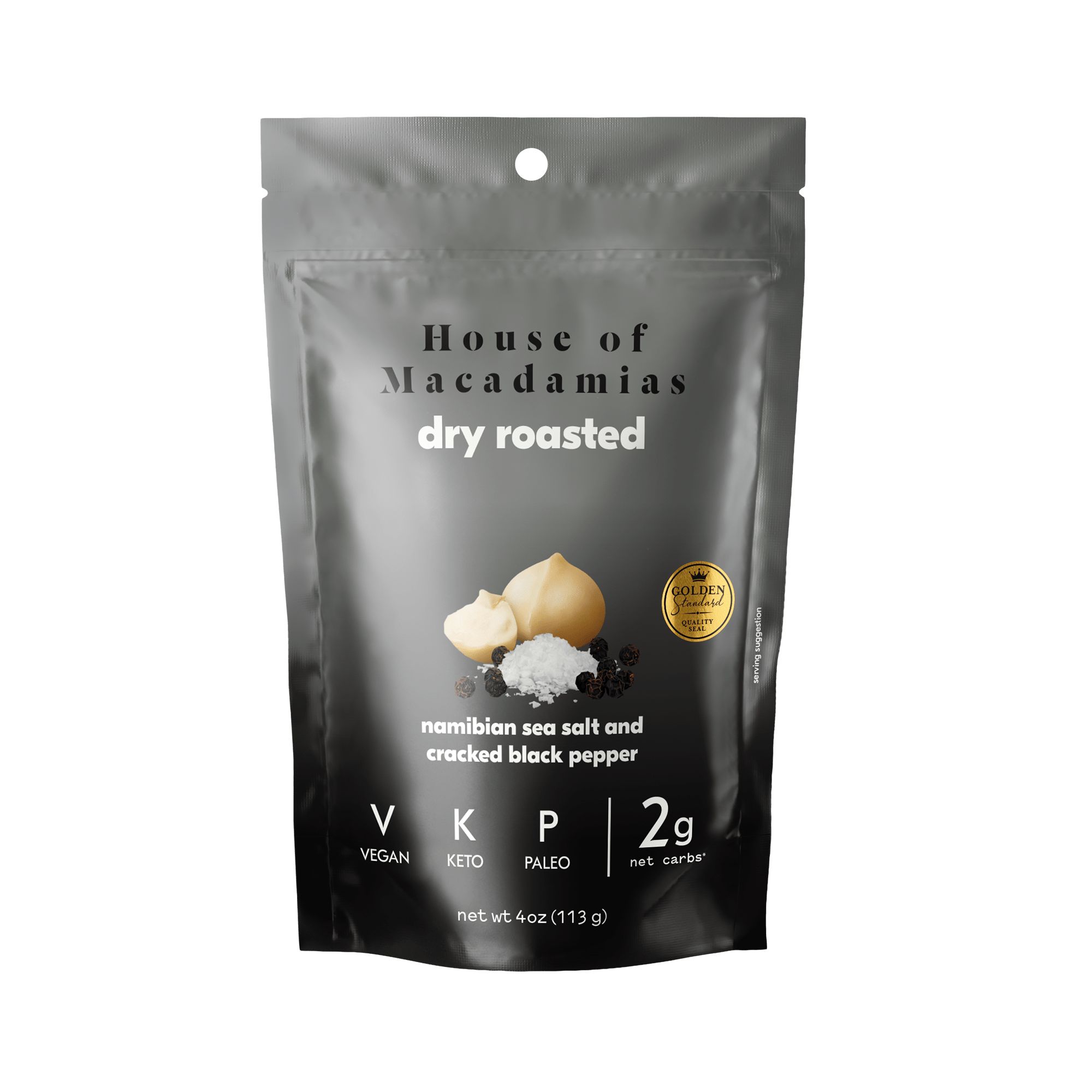 Dry Roasted Macadamia Nuts with Namibian Sea Salt & Black Pepper (4 oz x 6 Bags)