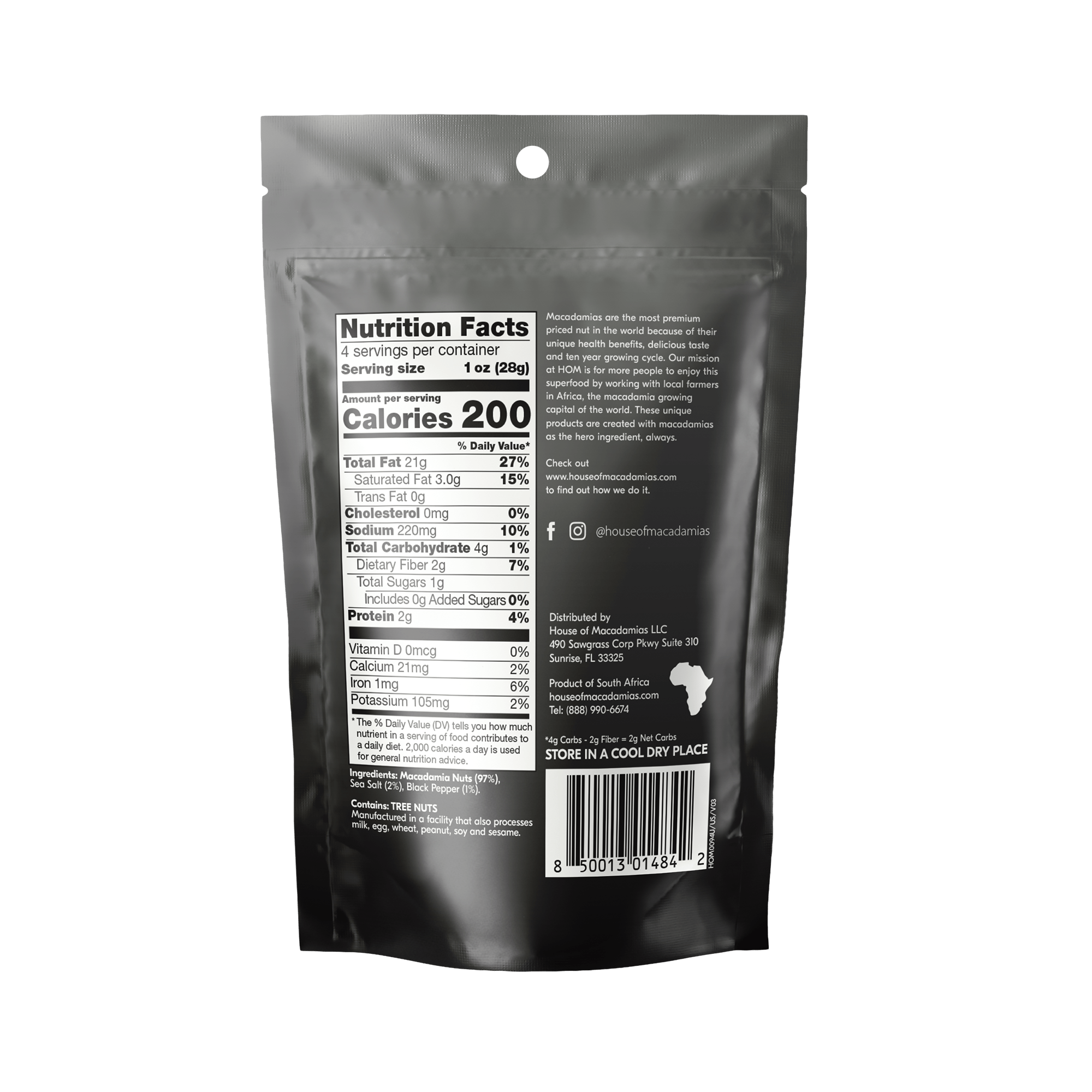 Dry Roasted Macadamia Nuts with Namibian Sea Salt & Black Pepper (4 oz x 6 Bags)