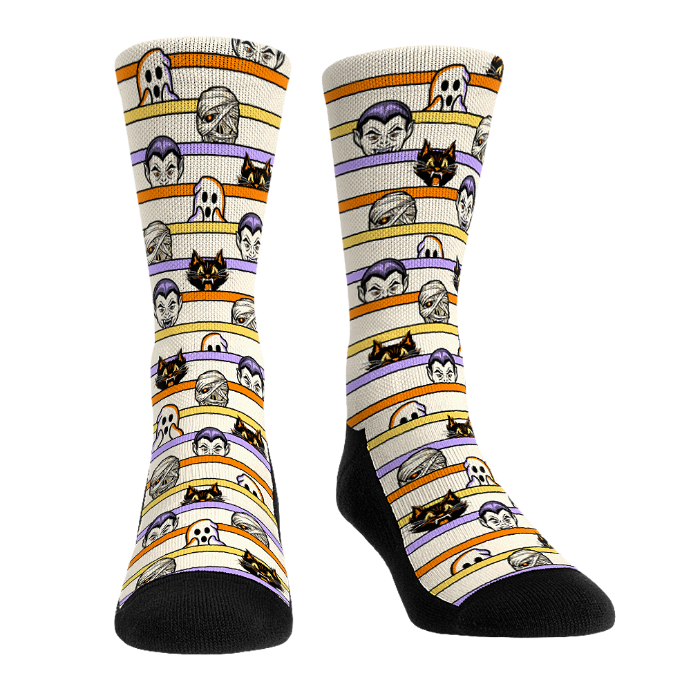 Halloween Peek-a-Boo Stripes Crew Socks