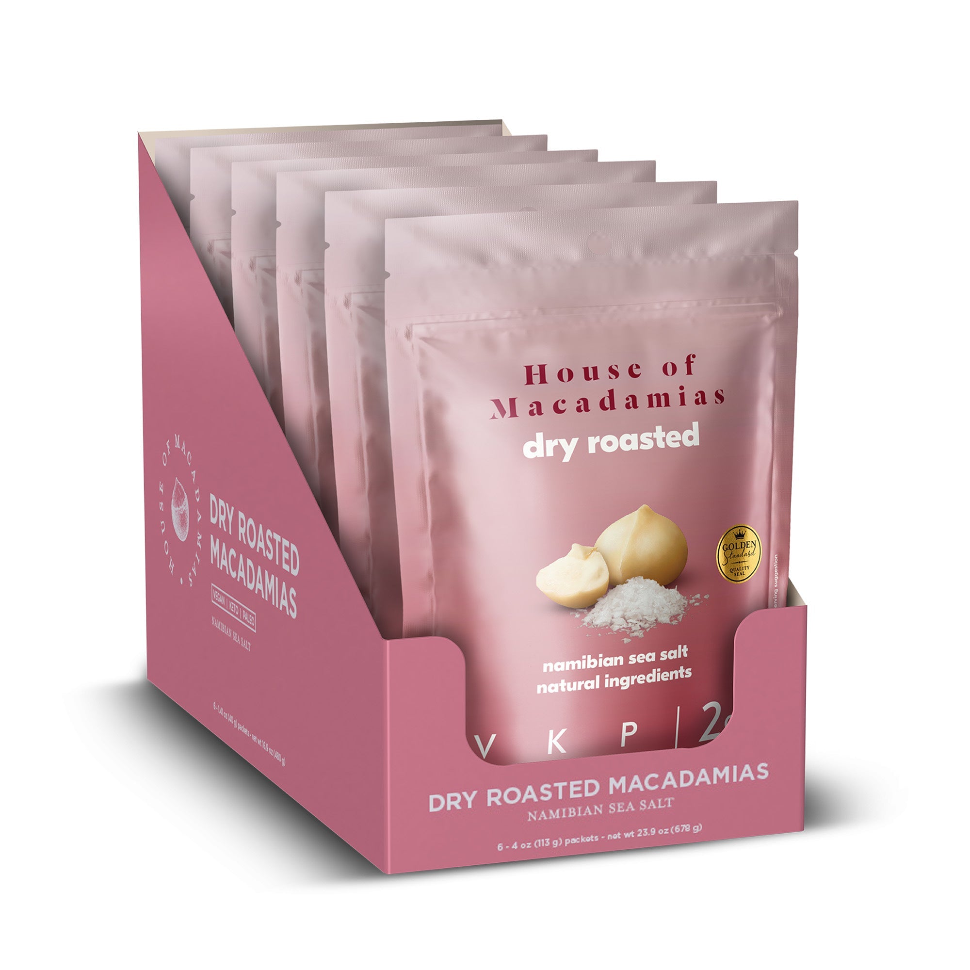 Dry Roasted Macadamia Nuts with Namibian Sea Salt (4 oz x 6 Bags)