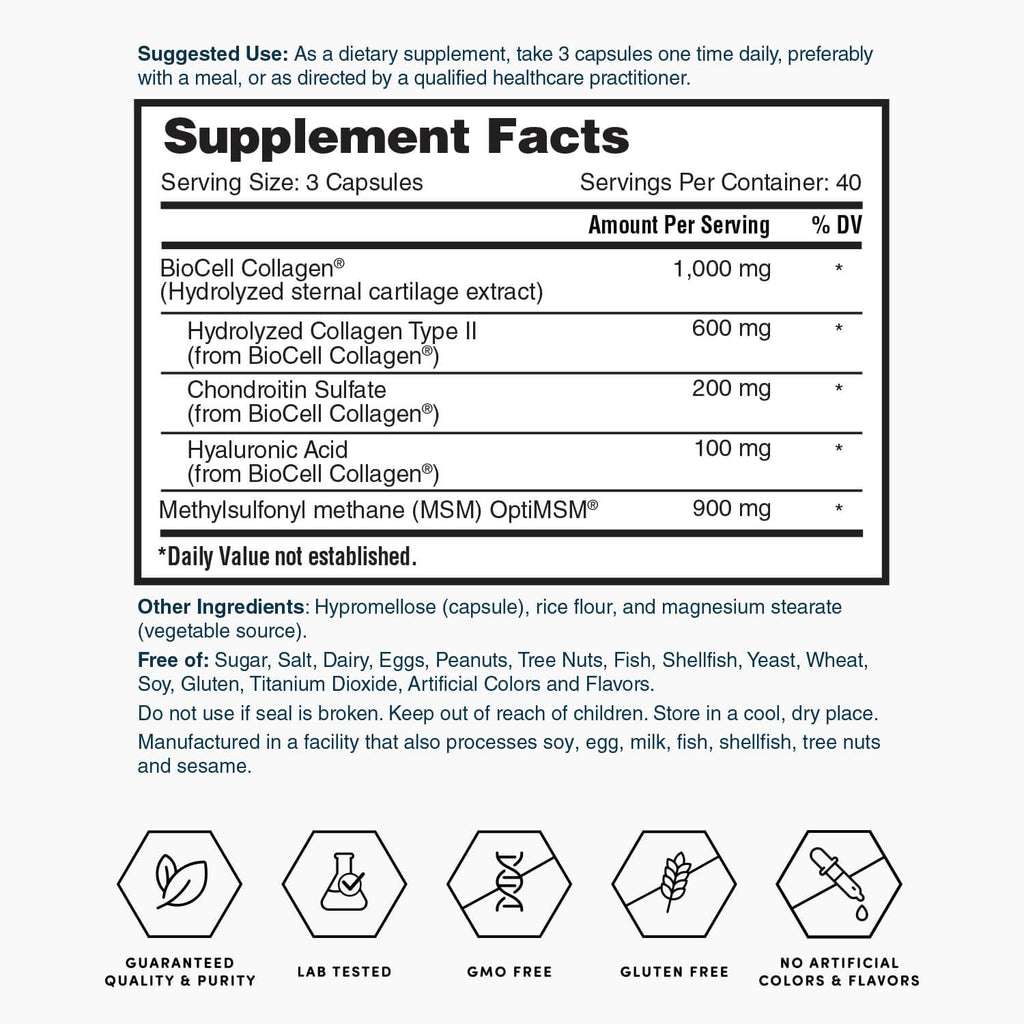 Hyaluronic Acid with BioCell Collagen® & OptiMSM® - 120 Capsules