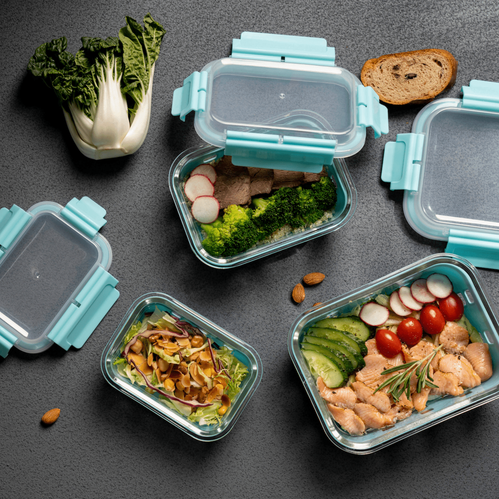 Genicook High-Dome Rectangular Glass Container Set with Silicone Sleeves