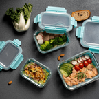 Genicook High-Dome Rectangular Glass Container Set with Silicone Sleeves