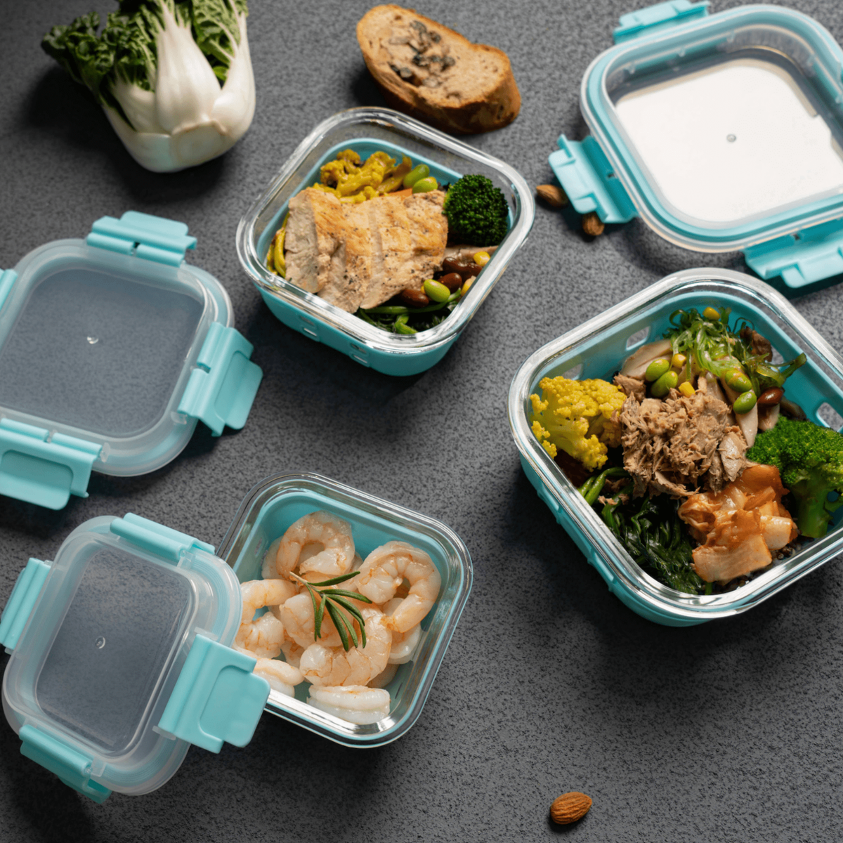 Genicook High-Dome Square Glass Container Set with Silicone Sleeves