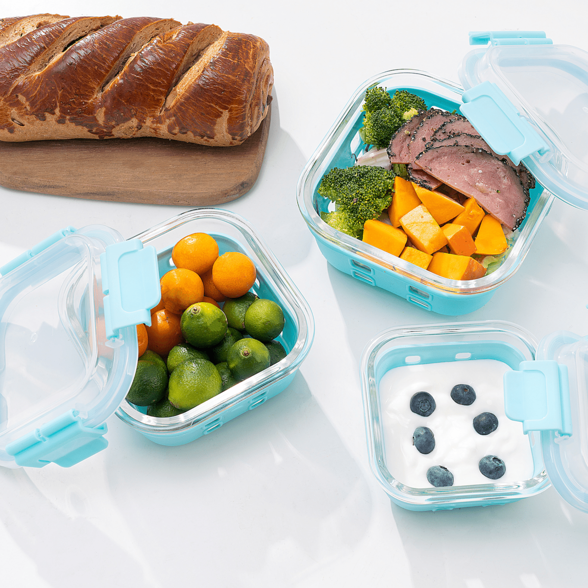Genicook High-Dome Square Glass Container Set with Silicone Sleeves