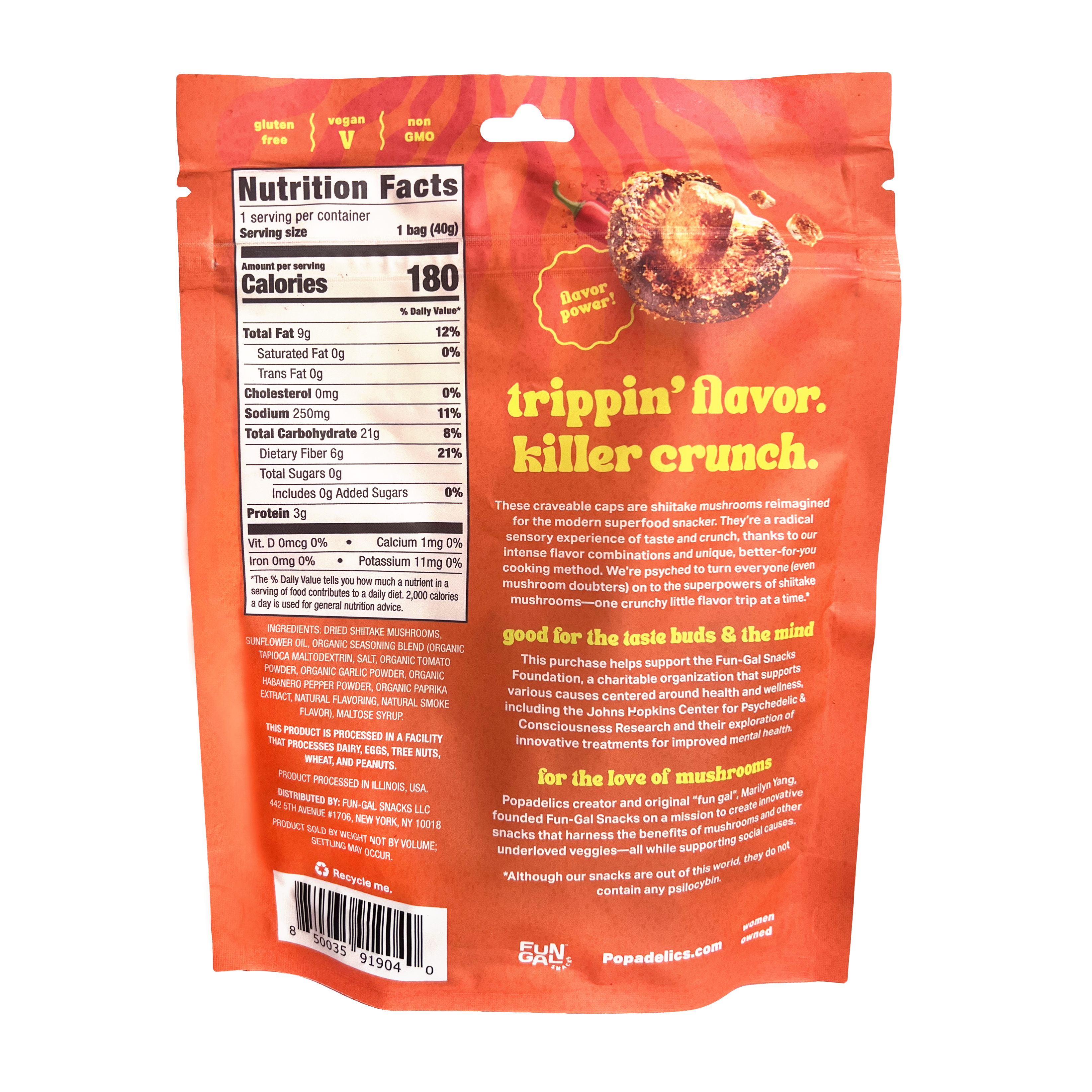 Popadelics Crunchy Mushroom Chips — Variety Pack | All 3 Flavors | 6 - Pack