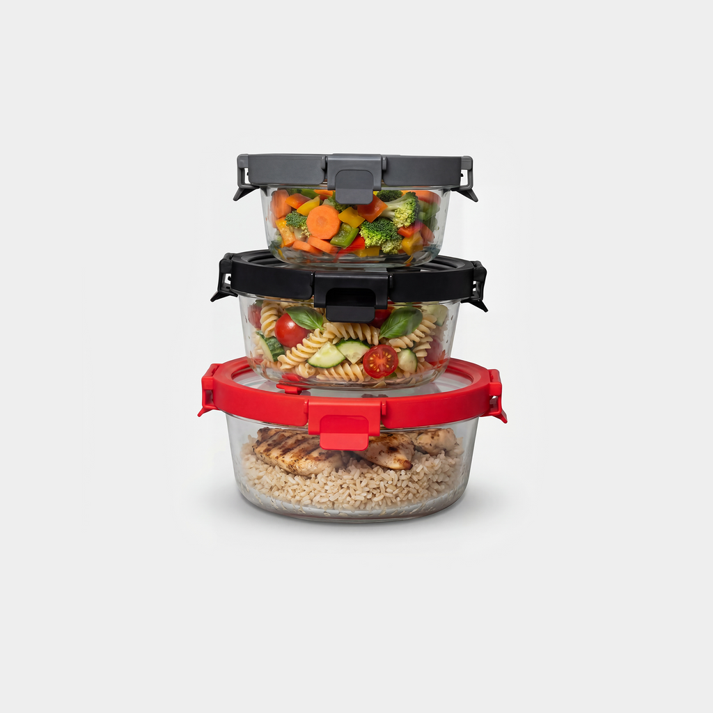 Genicook Round Glass Food Container Set with Vented Lids