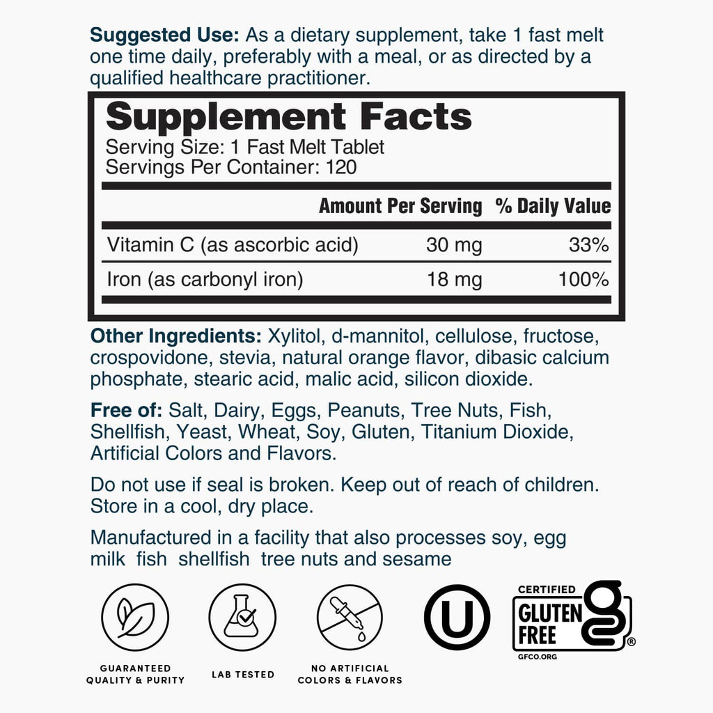 Iron Plus Vitamin C Fast Melt Tablets - 120 Tablets