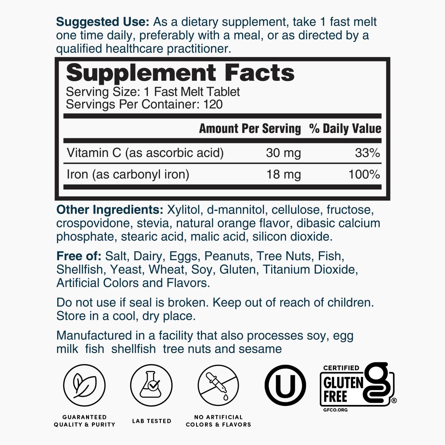 Iron Plus Vitamin C Fast Melt Tablets - 120 Tablets