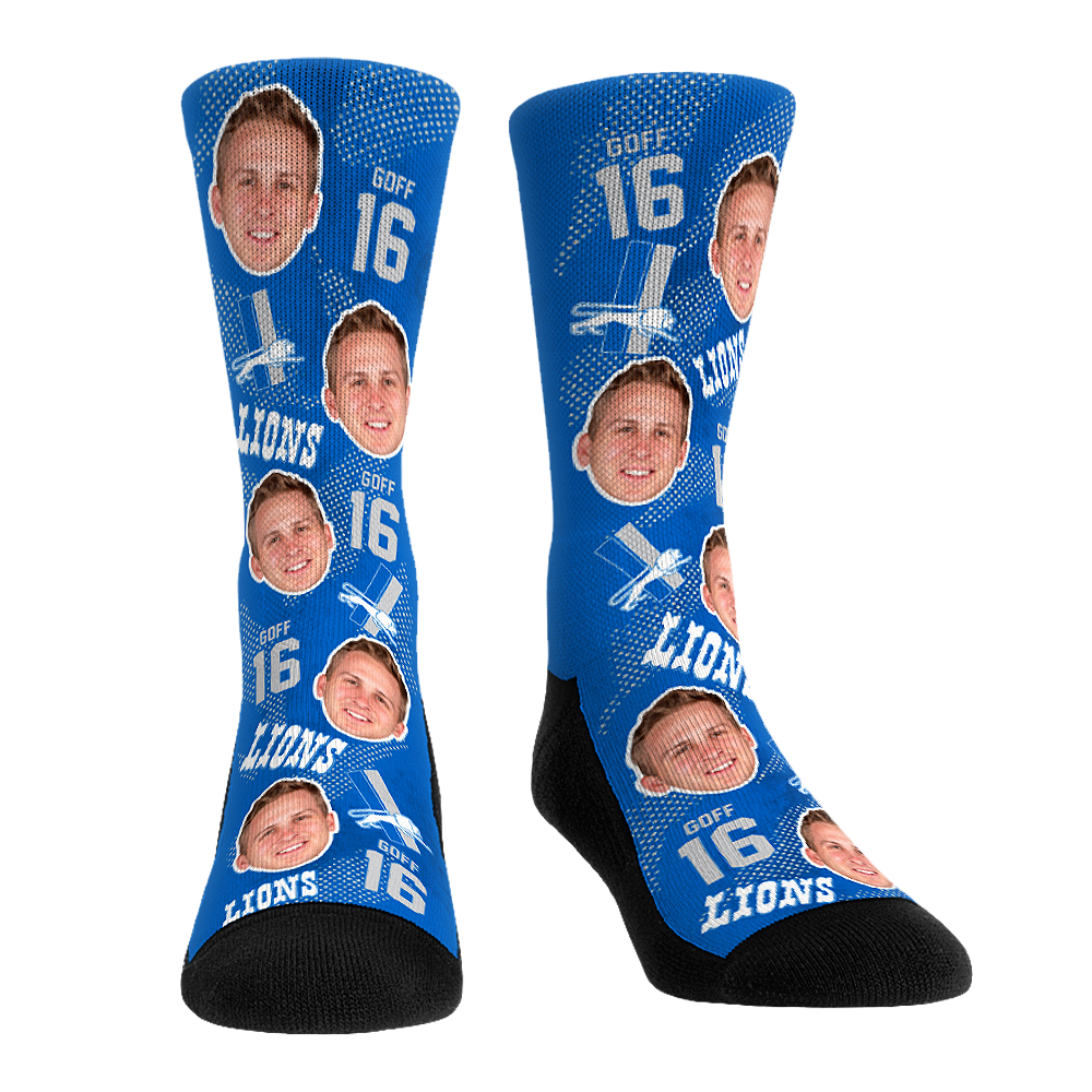 Jared Goff - Detroit Lions - Throwback Football Guy Crew Socks