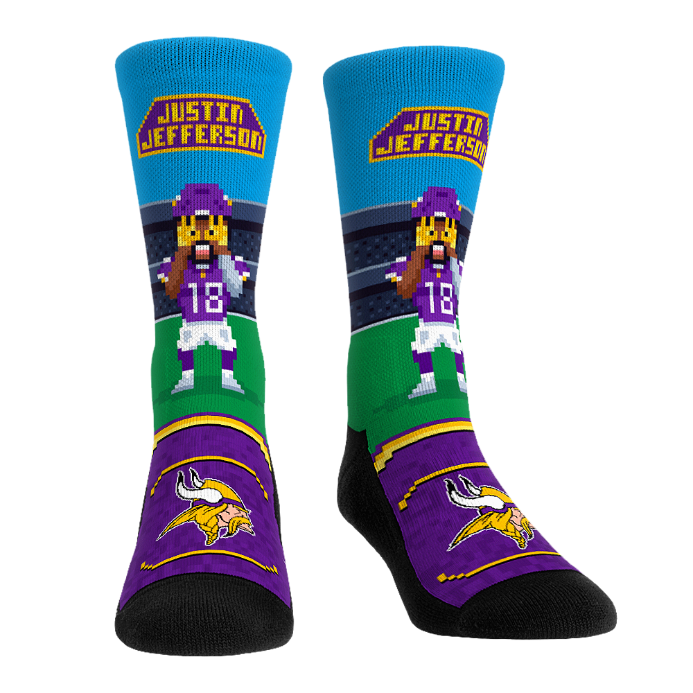 Justin Jefferson - Minnesota Vikings - 8-Bit (Box Set) Crew Socks