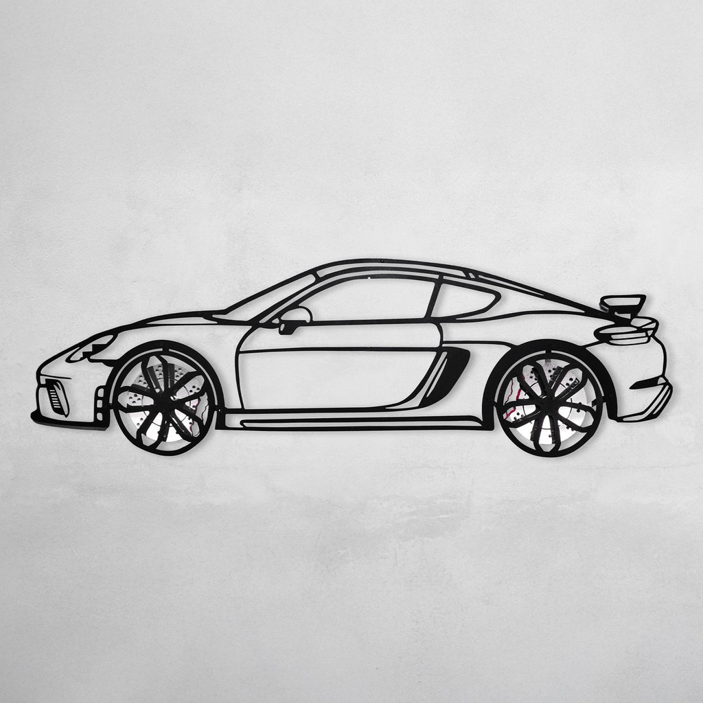 WONDERWALL 'L’Atelier Fun Collection' Porsche Cayman GT4 Wall Art – Steel Silhouette with Spinning Wheels-KAFMEKA007