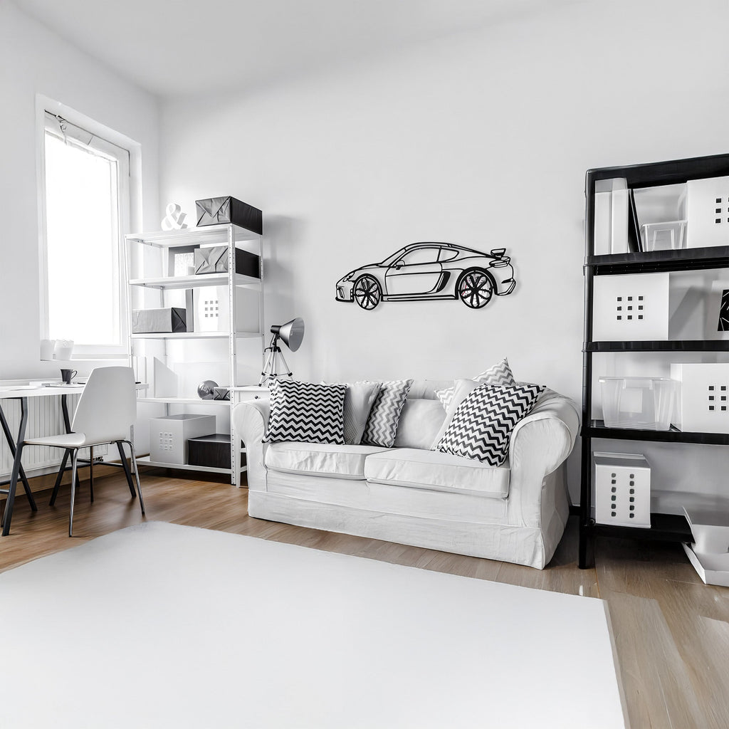 WONDERWALL 'L’Atelier Fun Collection' Porsche Cayman GT4 Wall Art – Steel Silhouette with Spinning Wheels-KAFMEKA007