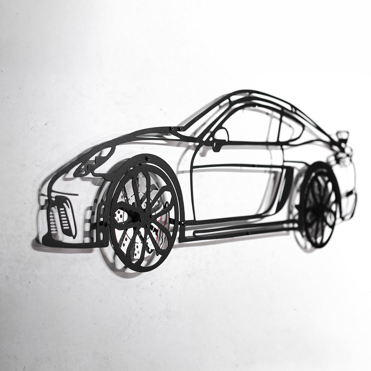 WONDERWALL 'L’Atelier Fun Collection' Porsche Cayman GT4 Wall Art – Steel Silhouette with Spinning Wheels-KAFMEKA007