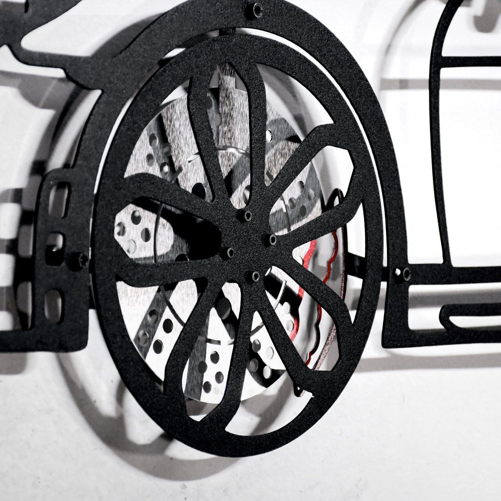 WONDERWALL 'L’Atelier Fun Collection' Porsche Cayman GT4 Wall Art – Steel Silhouette with Spinning Wheels-KAFMEKA007