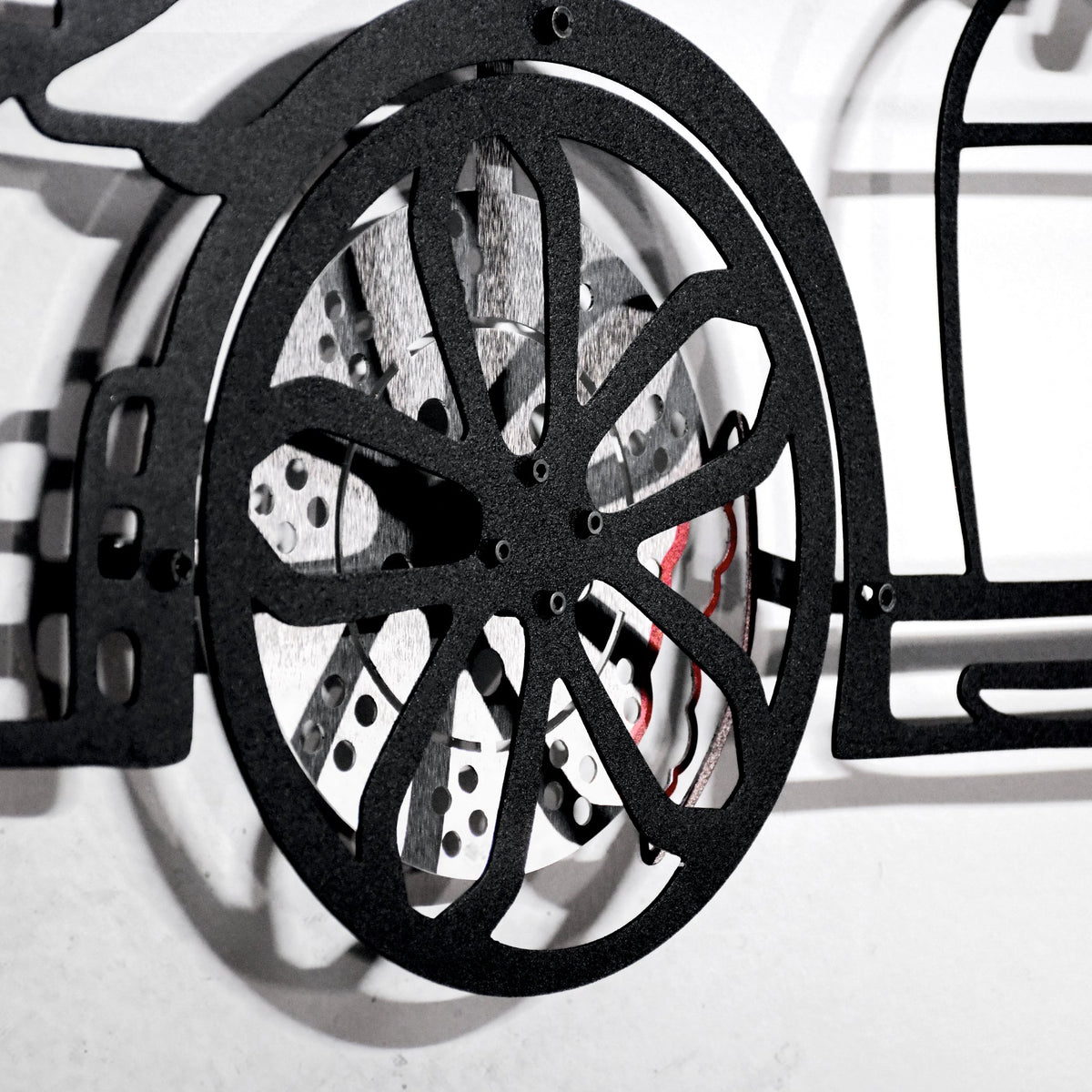 WONDERWALL 'L’Atelier Fun Collection' Porsche Cayman GT4 Wall Art – Steel Silhouette with Spinning Wheels-KAFMEKA007