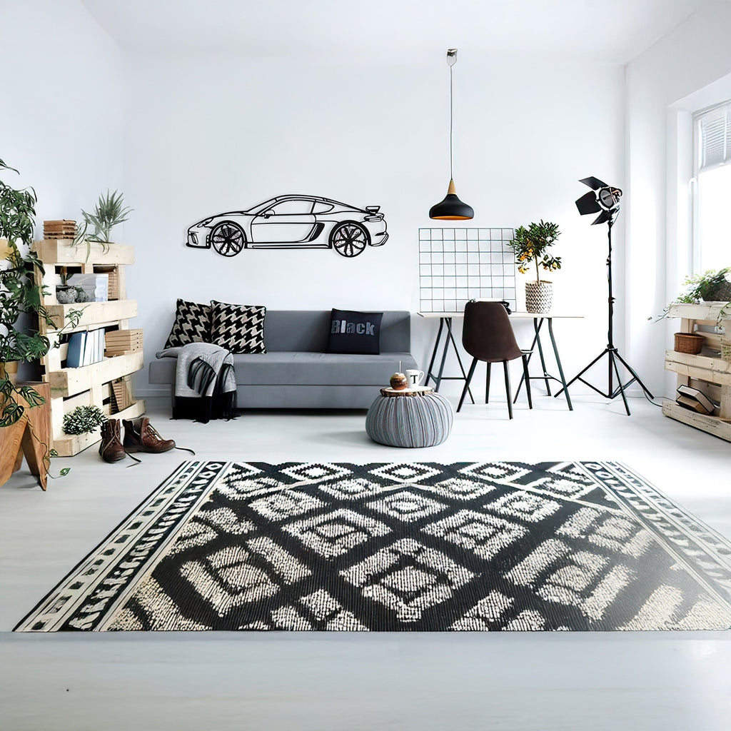 WONDERWALL 'L’Atelier Fun Collection' Porsche Cayman GT4 Wall Art – Steel Silhouette with Spinning Wheels-KAFMEKA007