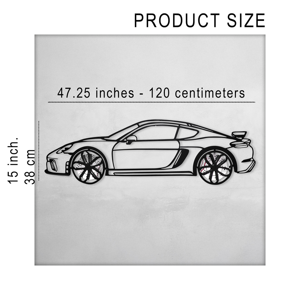 WONDERWALL 'L’Atelier Fun Collection' Porsche Cayman GT4 Wall Art – Steel Silhouette with Spinning Wheels-KAFMEKA007