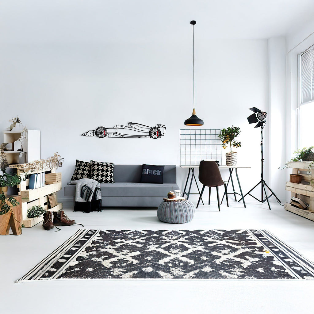 WONDERWALL 'L’Atelier Fun Collection' Formula 1 Wall Art – Steel Silhouette Racing Car with Spinning Wheels-KAFMEKA023