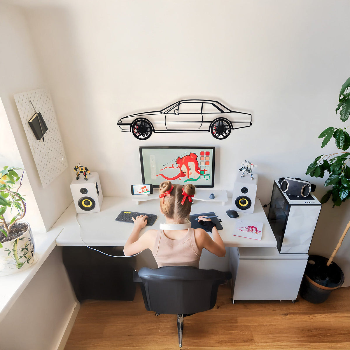 WONDERWALL 'L’Atelier Fun Collection' 1985 Ferrari 400i Wall Art – Classic Steel Silhouette with Spinning Wheels-KAFMEKA024
