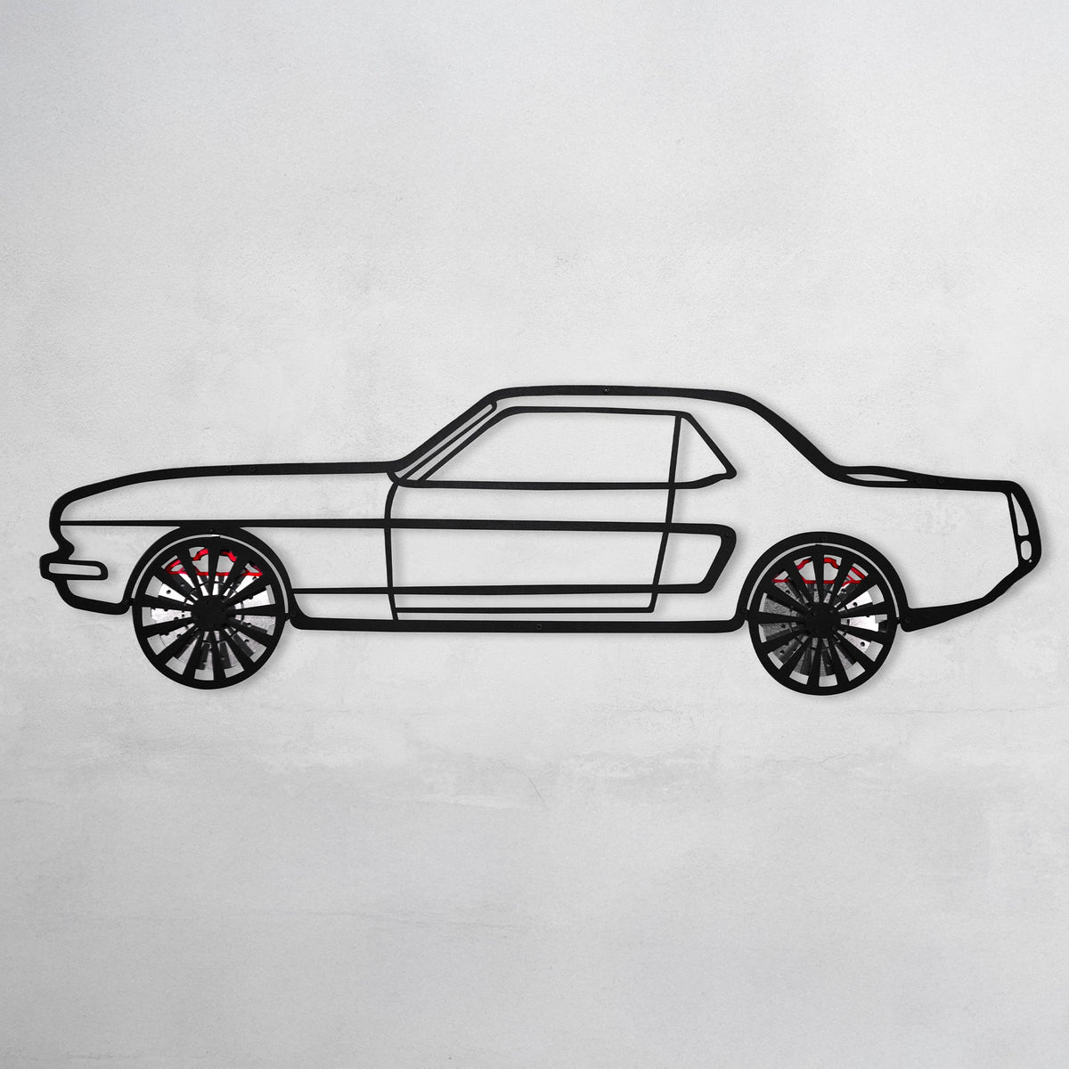 WONDERWALL 'L’Atelier Fun Collection' 1964 Ford Mustang Wall Art – Classic Steel Silhouette with Spinning Wheels-KAFMEKA025